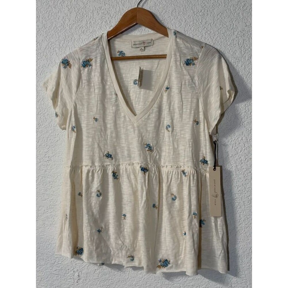 Women's cottagecore cream-colored embroidered floral-detail babydoll top New XL